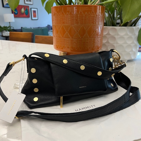 Hammitt VIP Satchel in black/brushed gold - Picture 1 of 15